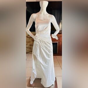 Miss Veil White Satin Maxi Dress Adjustable Back Spaghetti Straps US 6 NWT